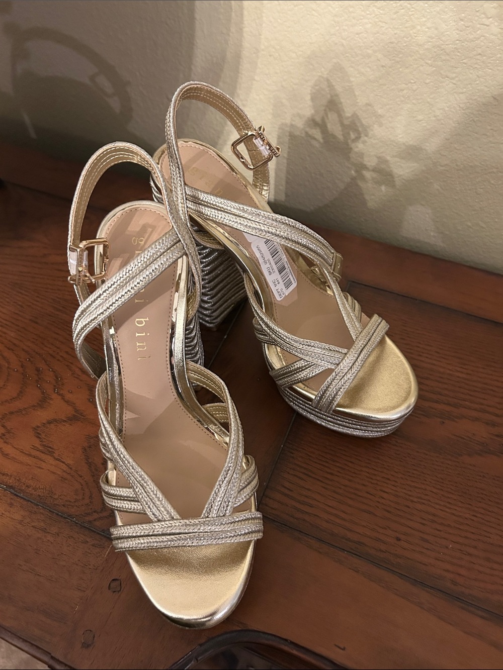 Gianni Bini Gold Metallic Strappy Platform Heels